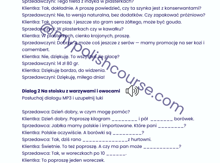 Praktyczny polski - zakupy spożywcze (poziom A2+/B1)