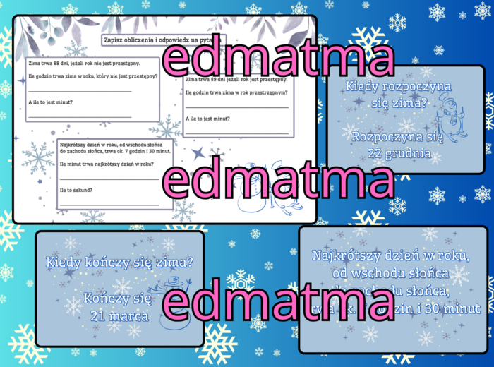 Zima i czas - gazetka szkolna + karta pracy. Matematyka