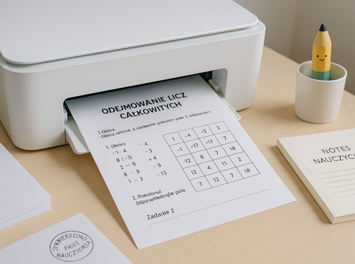 Karta pracy: Liczby całkowite – ćwiczenia z odejmowania