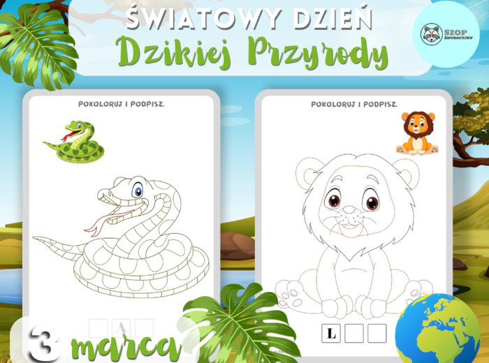 Światowy Dzień Dzikiej Przyrody. Dzika przyroda. Kolorowanki, Dyplomy. Odznaki