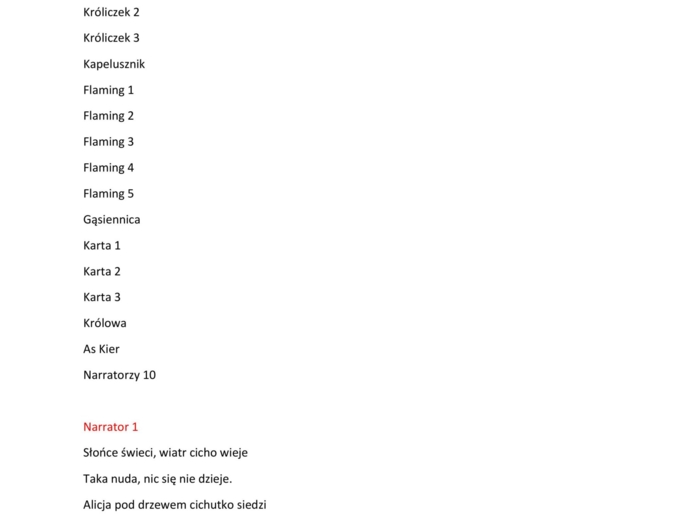 Scenariusz przedstawienia dla przedszkola Alicja w Krainie Czarów