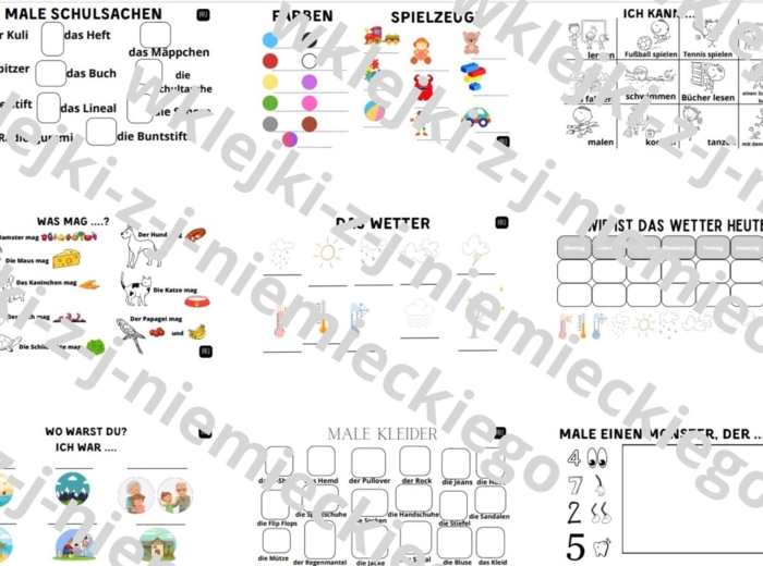 Wklejki z ćwiczeniami: język niemiecki