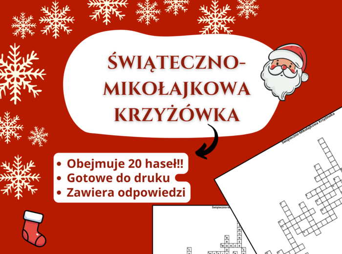 Krzyżówka „Mikołajkowa” – klasy 1–8, świetlica, godzina wychowawcza, język polski