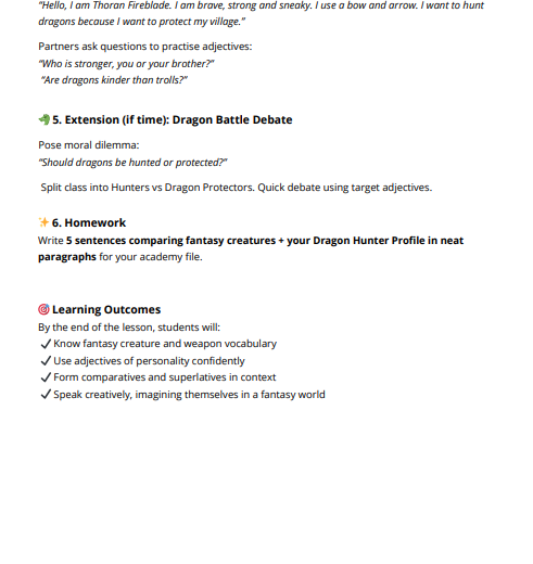 Dragon Hunter Academy: karta pracy + scenariusz lekcji A2+/B1