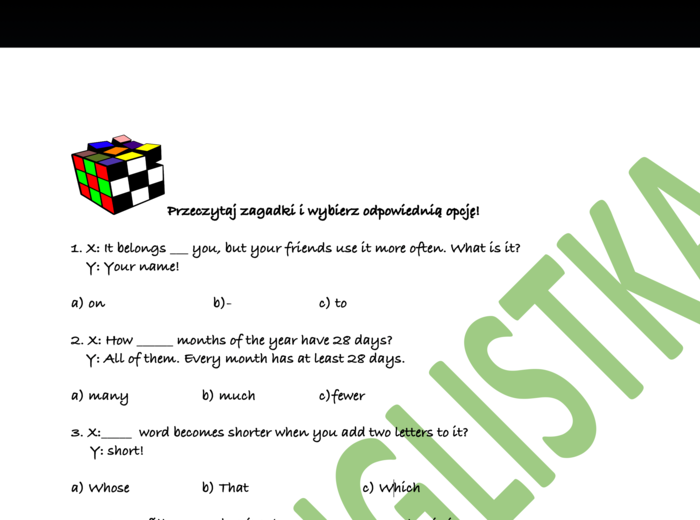 Znane angielskie zagadki z lukami i trzema opcjami do wyboru- Egzamin Ósmoklasisty na luzie :)