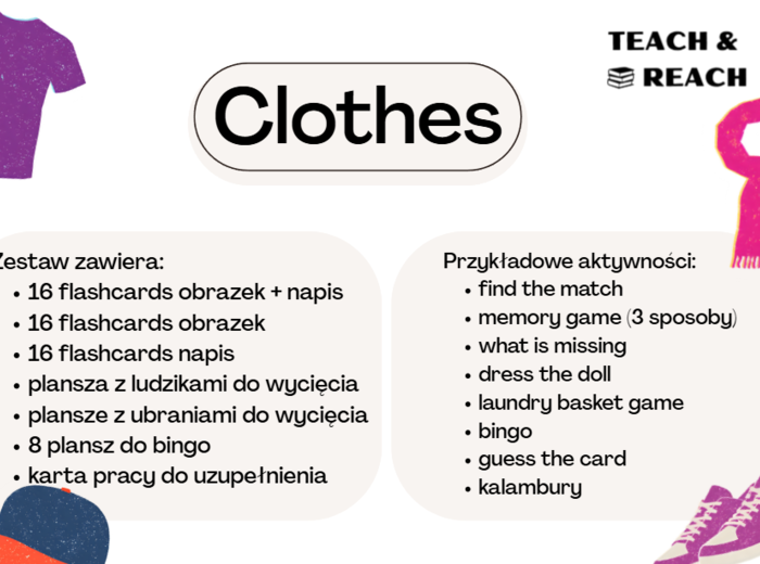 Clothes flashcards, przedszkole, klasy 1-3