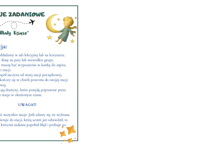 Mały Książę - stacje zadaniowe (lekcja w ruchu)