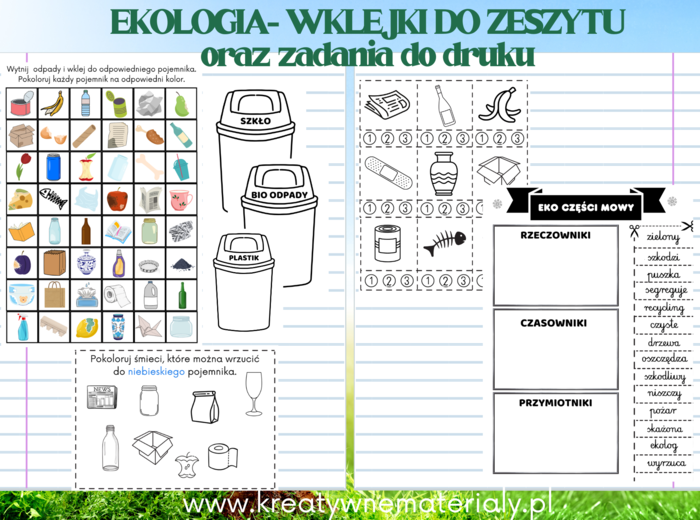 EKOLOGIA - DZIEŃ ZIEMI- wklejki o zeszytu, zadania do druku