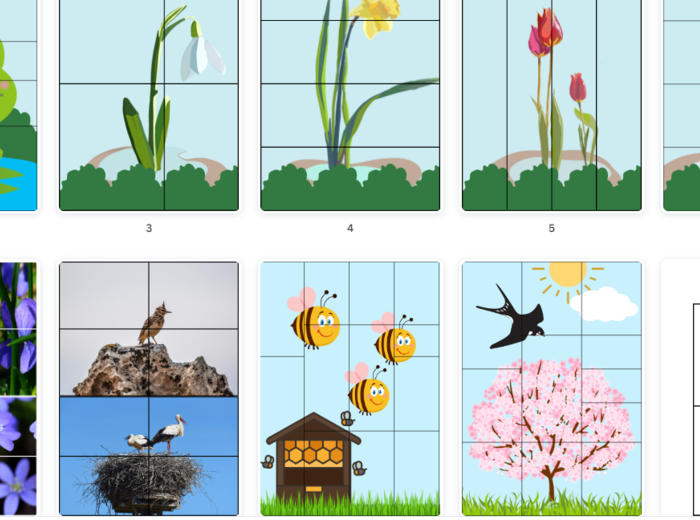 ZWIASTUNY WIOSNY -PUZZLE obrazki widoczne na zdjęciu