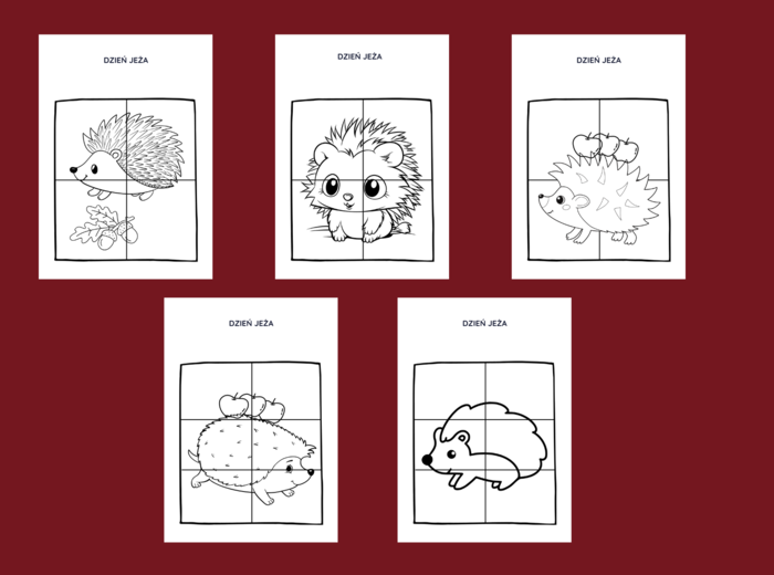 DZIEŃ JEŻA – jesień - biblioteka – świetlica – przedszkole – UKŁADANKA – układanki – puzzle – kolorowanka – 10 szt.