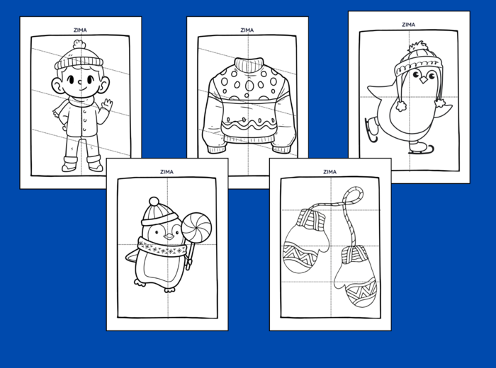 ZIMA - UKŁADANKA – układanki – puzzle – kolorowanka – 10 szt. - biblioteka – świetlica – przedszkole