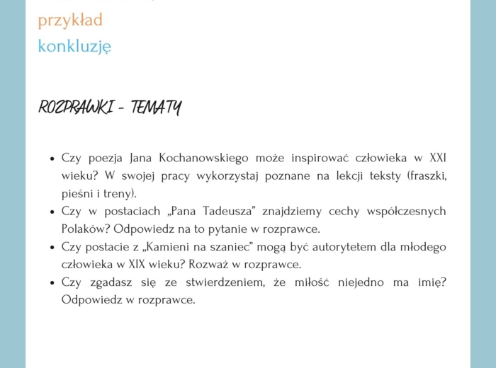 Wzorcowe formy wypowiedzi - przemówienia, rozprawki, opowiadania twórcze. Przykładowe wypracowania z analizą kolorystyczną. Egzamin ósmoklasisty