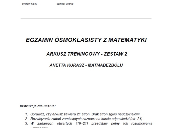 Egzamin ósmoklasisty z matematyki. Arkusz treningowy - zestaw 2.