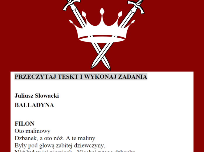 Balladyna - zestaw powtórkowy przed egzaminem ósmoklasisty