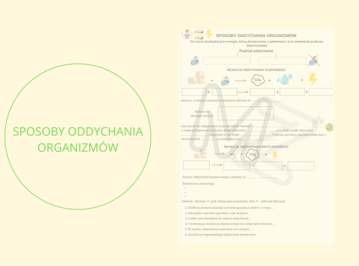 Sposoby oddychania organizmów - notatka do uzupełnienia z zadaniem