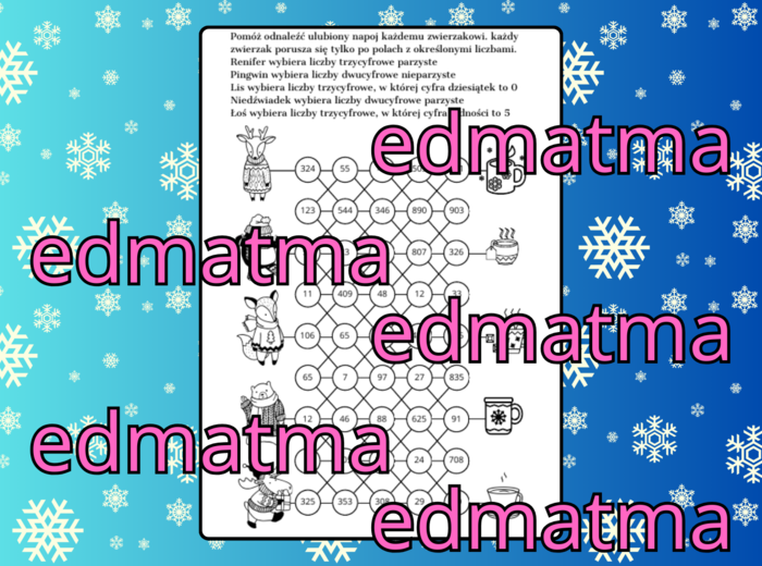 Zimowa karta pracy - matematyczne zwierzątka - system dziesiątkowy