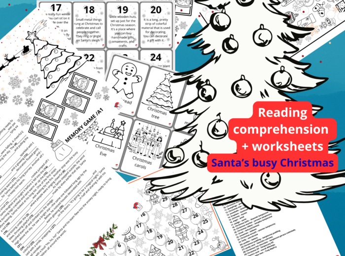 WHITE & BLACK CHRISTMAS CHALLENGE klasy 4-8 - PLIK CZARNO-BIAŁY -*GRY*31 Flashcards* Zagadki* Karty pracy* Kolorowanki*- OGARNIJ ŚWIĘTA JEDNYM PLIKIEM 50str.