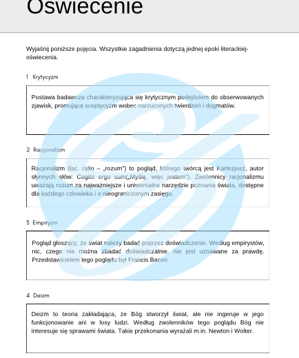 Oświecenie – Najważniejsze Zagadnienia – Karty Pracy dla Maturzystów