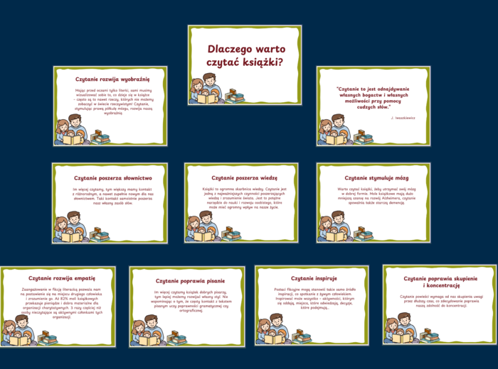 DLACZEGO WARTO CZYTAĆ KSIĄŻKI? - zalety czytania - Dzień Książki – BIBLIOTEKA - gazetka – wersja 3