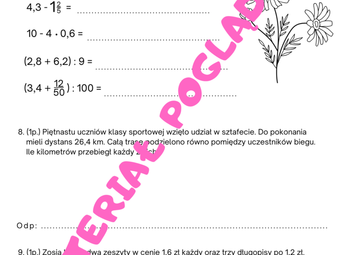 Sprawdzian. Liczby i działania. Klasa 6. GWO