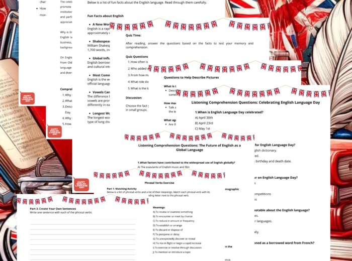Zestaw dwóch lekcji: Earth Day A2+/B1 oraz English Language Day B1/B2. Karty Pracy. Worksheet.