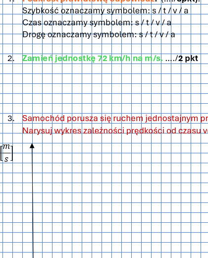 Kartkówka/karta pracy ruch jednostajny prostoliniowy