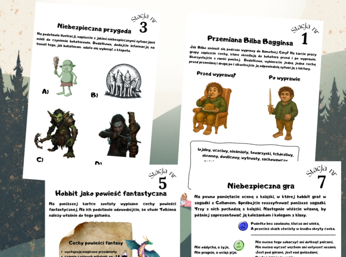 8 stacji zadaniowych, Hobbit czyli tam i z powrotem + klucz odpowiedzi