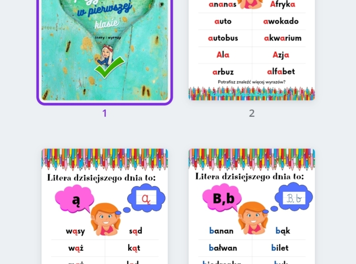 Litery i wyrazy - karty obrazkowe