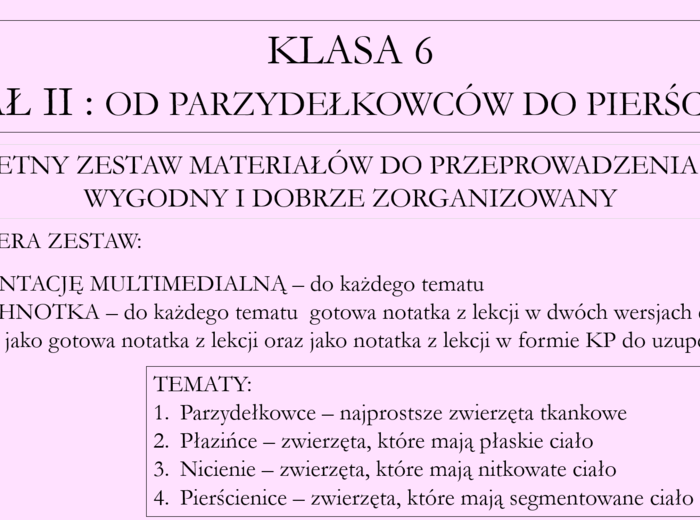 Klasa 6 - Od parzydełkowców do pierścienic - pakiet z działu