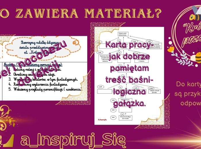 Baśnie: "Kopciuszek", "Bajka o rybaku i rybce", "Królowa pszczół", cechy baśni - karty pracy, scenariusz lekcji, zadania