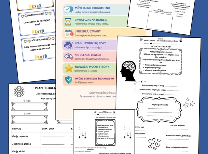 🧠 AUTYZM W SZKOLE – GOTOWY PAKIET KART PRACY  Zrozumienie • Emocje • Sensoryka • Relacje