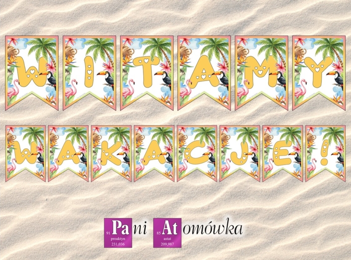 Girlanda / baner / proporczyk / napis / dekoracje / ścienna gazetka szkolna. WITAMY WAKACJE!