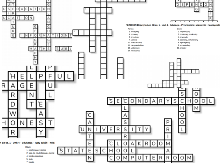 Repetytorium dla szkoły podstawowej cz. 1 (Pearson) – Unit 4 – krzyżówki