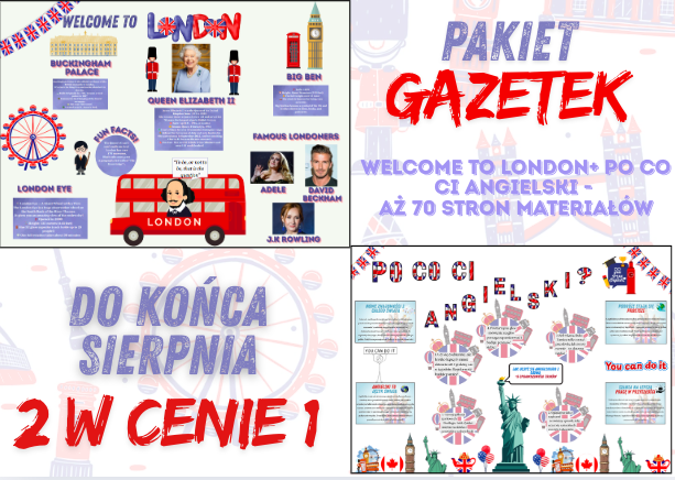 🇬🇧✨ MEGA PAKA - Welcome to London & Po co Ci angielski- 2 gazetki w cenie 1| 68 stron A4 i mniejszych| 2 duże plakaty|