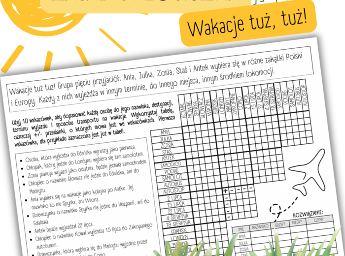ZAGADKA LOGICZNA - wakacje / zakończenie roku szkolnego
