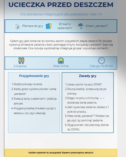 Gra planszowa „Ucieczka przed deszczem”
