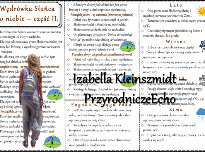 Książeczka/sketchnotka/notatka/wklejka/ściąga dla ucznia i przypomnienie dla nauczyciela/edukacja domowa. Temat „Wędrówka Słońca po niebie w ciągu roku” w pdf. Przyroda 4, dział „Poznajemy pogodę i inne zjawiska przyrodnicze”. Nowość 2024/2025.