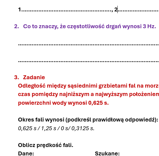 Sprawdzian - Drgania i fale.
