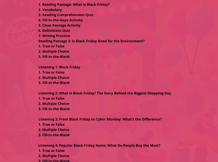 Zestaw Gotowych lekcji: BLACK FRIDAY Poziom: A2-B1 oraz B1-B2
