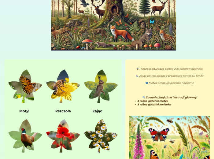 Plansze z ekosystemami (Las, łąka, jezioro)