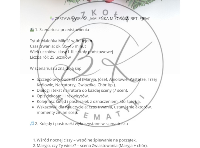 „Maleńka Miłość w Betlejem” to scenariusz szkolnych jasełek dla klas I–III.