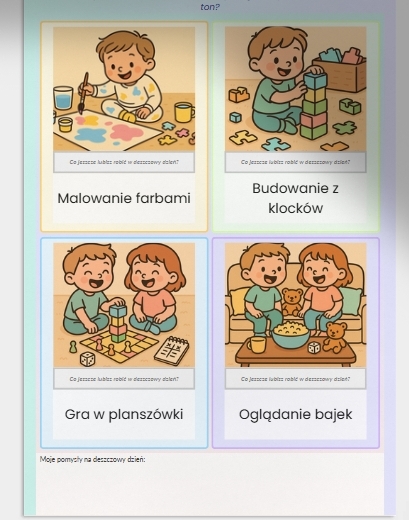 Karty obrazkowe "Co robić, gdy pada deszcz?"