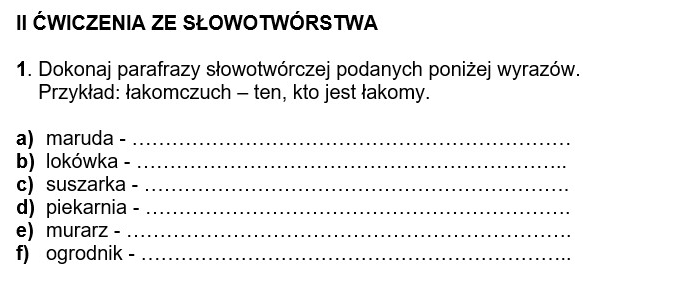 Ćwiczenia gramatyczne (składnia, słowotwórstwo, fleksja, frazeologia, leksyka) - na zastępstwo
