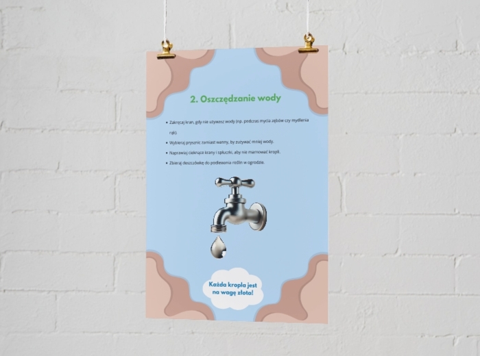 PLAKAT. Podstawowe zasady ochrony środowiska. Główne sposoby dbania o przyrodę (segregacja śmieci, oszczędzanie wody i energii).