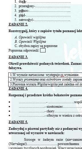 POWTÓRKI PRZED EGZAMINEM. Z BOHATERAMI "OPOWIEŚCI WIGILIJNEJ" PRZYPOMINAMY WIADOMOŚCI Z ZAKRESU ORTOGRAFII