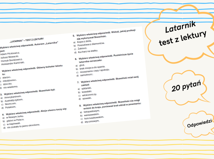 Latarnik - test z lektury z odpowiedziami