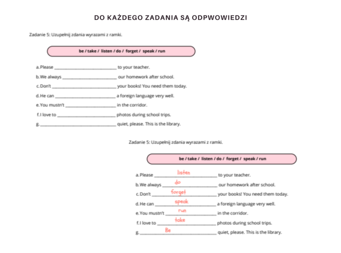 Together Klasa 5 Unit 1 Dodatkowe materiały powtórzeniowe, słownictwo, nazwy przedmiotów szkolnych i pomieszczeń, gramatyka Present Simple, konstrukcja there is there are, czasownik must, komunikacja