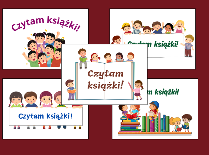 CZYTAM KSIĄŻKI - plakat - kolorowanka - BIBLIOTEKA - gazetka - napis