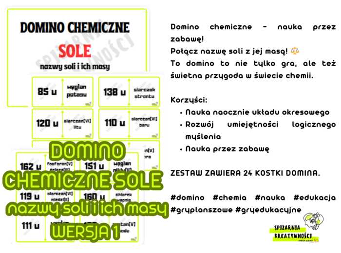 DOMINO CHEMICZNE SOLE nazwy soli i ich masy WERSJA 1