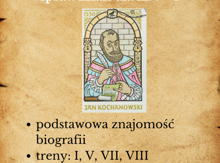 Jan Kochanowski - życie i twórczość SPRAWDZIAN + KLUCZ ODPOWIEDZI